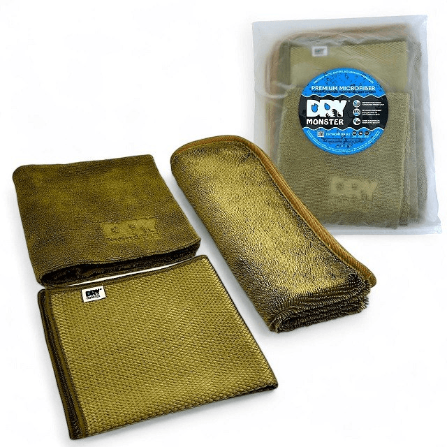 DRY MONSTER НАБОР полотенец из 3-х штук 35*40 см для стекол, 40*40 см для салона, 50*60 см Стандарт, цвет ФИСТАШКОВЫЙ в упаковке