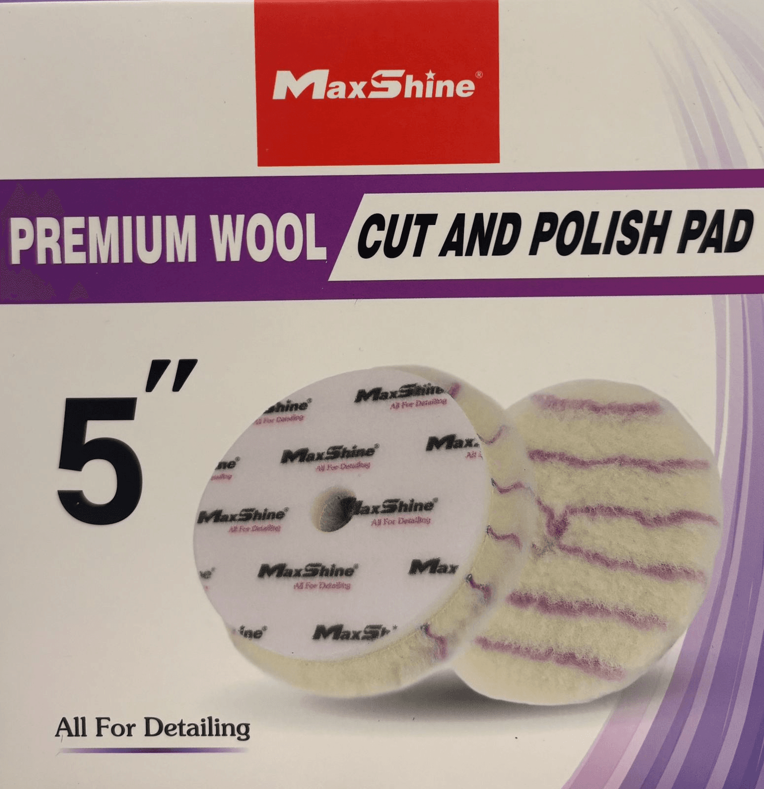 MaxShine Premium Wool Cutting Pad - 5 Inch, длинный мех, тонкий поролон