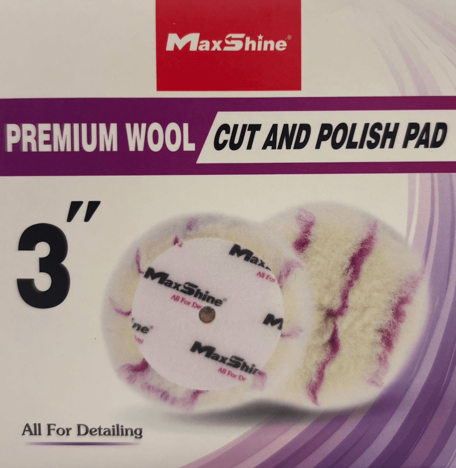 MaxShine Premium Wool Cutting Pad - 3 Inch, длинный мех, тонкий поролон