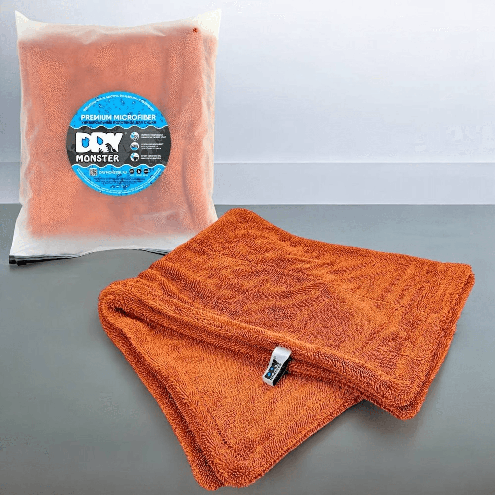 DRY MONSTER ПОЛОТЕНЦЕ 50*80 см "XXL STANDART" - ДВУСТОРОНЕЕ "Двойная Петля" микрофибра для сушки авто, цвет КОРИЧНЕВЫЙ /30