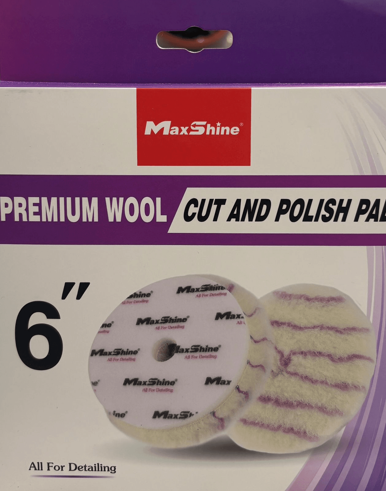 MaxShine Premium Wool Cutting Pad - 6 Inch, длинный мех, тонкий поролон
