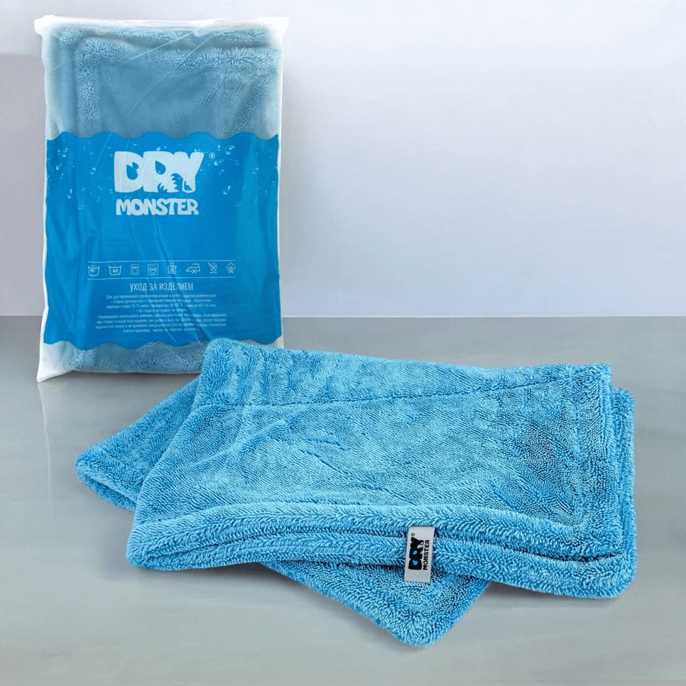 DRY MONSTER ПОЛОТЕНЦЕ 50*80 см "XXL STANDART" - ДВУСТОРОНЕЕ "Двойная Петля" микрофибра для сушки авто, цвет ГОЛУБОЙ /30